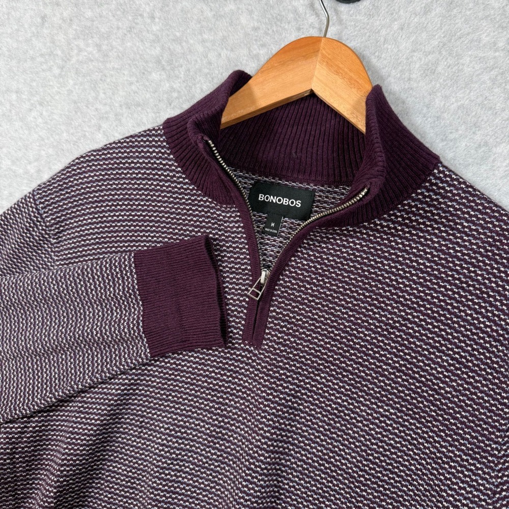 Bonobos Mens Medium Quarter Zip 1/4 Sweater Purple Cashmere Cotton Pullover M